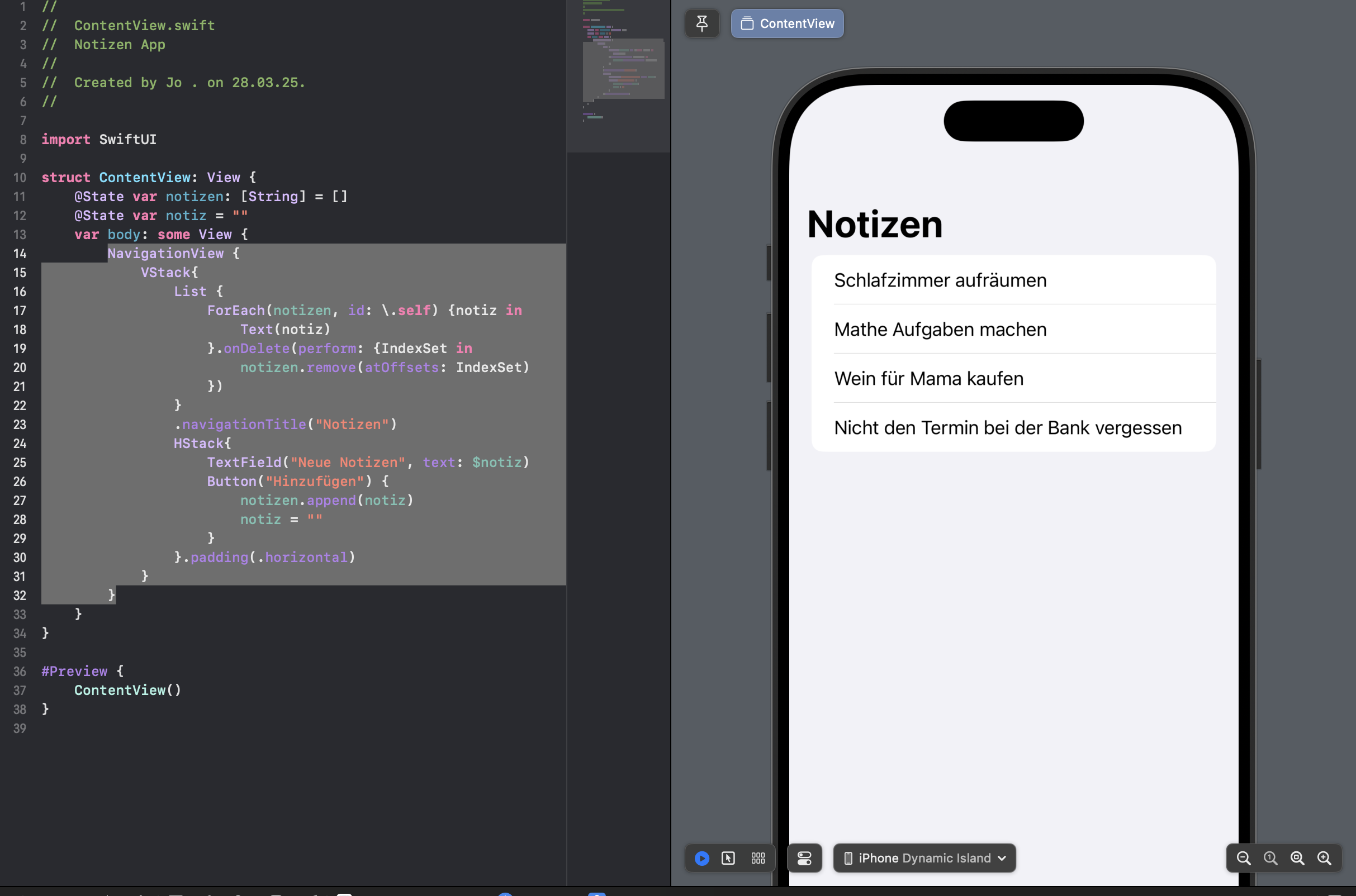 iOS Notizen App